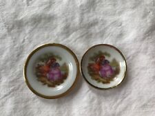 Vintage Limoges France Courting Couple Miniature Plate-Bowl Set Gold Trim picture