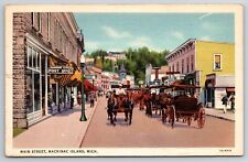Postcard Main Street  Mackinac Island Michigan Unposted Horse n Buggies picture