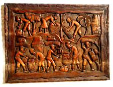 Haitian Tribal Culture Harvest Time Wooden Hand Carved Wall Hanging 22