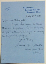 Victoria Cross Recipient Commander Norman D. Holbrook (1888-1976) Signed Letter picture