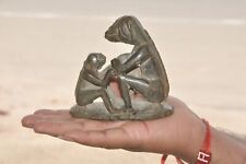Vintage Green Stone Handcrafted Monkey Mother & Baby Figurine picture
