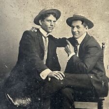 Antique Tintype Photograph Handsome Affectionate Young Men Hand On Leg Gay Int picture