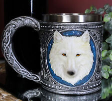Ebros Celtic Direwolf Ghost White Wolf Coffee Mug 14oz Animal Spirit Wolf Mug picture