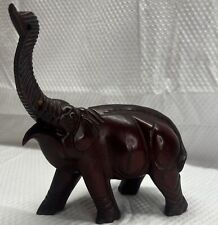 Beautiful Elephant Statue Hand Carved Wooden Figurine Sculpture, Missing 1 Tusk picture