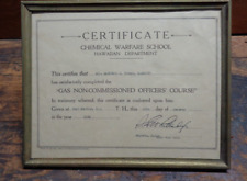 RARE pre WWII vintage US Army Chemical Warfare School framed certificate picture