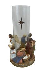Teleflora Nativity Scene Candleabra with Hurricane Lantern Glass Vintage picture
