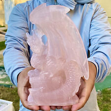4.53LB Natural pink Quartz powder Crystal Flying Dragon hand carved picture