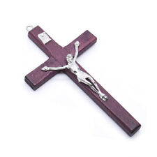 Vintage Wooden Metal Hand Hold Cross Crucifix Holy Religious Carved Christ Brown picture