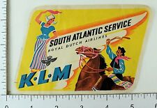 1940's-50's KLM South Atlantic Service Cowboy Dutch Luggage Label Vintage E7 picture