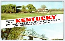 GREETINGS FROM  KENTUCKY OHIO RIVER BRIDGE HENDERSON KY - EVANSVILLE IN POSTCARD picture