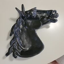 Vintage Black Cast Iron Horse Head Ashtray Footed picture
