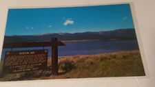 Vintage 1960s postcard Hebgen Lake & sign Montana famous trout fishing lake picture