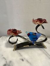 Gary Rosenthal Judaica GLASS MIXED METALS Sabbath candle holder Floral Judaica picture