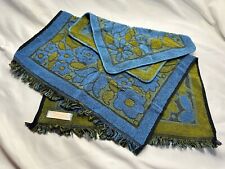 Vintage Hand Towel Wash Cloth Callaway Green Blue Floral Fringed MCM 70s Retro picture