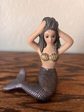 Hand Painted Mermaid Sea Maiden Ceramic Sitting Figurine Signed 4.25