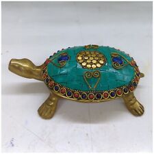 Brass Tortoise with Beautiful Stone Work Statue Turtle Sculpture Figure Gifts picture