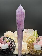 Nartural Purple Fluorite XL Crystal Wand Delicate banding w/ Holder FS & GIFT picture