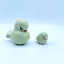 Lot of 2 Vintage Green Bird Figurines Pair Chile Painted Pottery Signed Doves picture