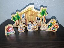 Vintage Veggie Tales Wooden Nativity Scene Set Wood Big Idea Manger picture