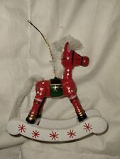Vintage Wooden Rocking Horse Christmas Ornament Holiday Memories Red Green 4