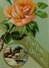 New Year Greetings Roses Written On Unposted Divided Back Vintage Postcard picture