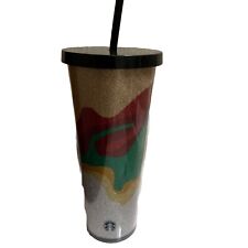 RARE Starbucks Glitter Wave Holiday Venti Cold Cup Tumbler With Straw  24oz 2018 picture