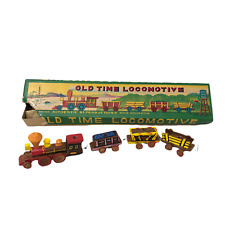VTG Old Time Locomotive Hand Carved Hand Painted Wood Train for Birthday Candles picture