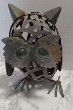 rustic old Punched Metal  Barn Owl with marble eyes candle holder picture