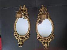 Pair of Vintage Ornate Brass Mirrored Sconces Louis XVI French Style |... picture