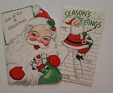 2 UNUSED Vtg SANTA Lots of Fun & Seasons Greetings Old Stock CHRISTMAS CARDS picture