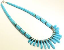Vintage Santo Domingo Pueblo Blue Turquoise Slab Heishi Bead Necklace HAS CHIP picture