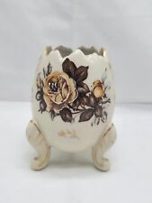 Napcoware Porcelain Cracked Egg Cup Vase 3-Footed Vintage Gold Brown Flowers picture