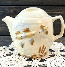 Vintage Porcelier Vitreous China Tea Pot Ducks & Cattails Glows With Blacklight picture