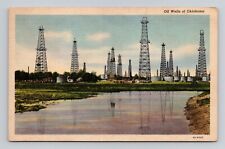 Postcard Oil Wells in Oklahoma OK, Vintage Linen M10 picture