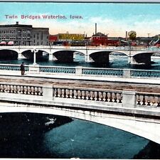 c1910s Waterloo, IA Twin Bridges 4th St Litho Photo Postcard Dam Downtown A62 picture