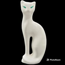 Sleek White Cat  w/ Green Eyes Mid Century Modern Porcelain 8 in Figurine Brazil picture