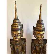 Vintage Pair of Thai Teppanom Standing Guardian Angels Hand-carved and Gold Gilt picture