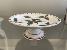 Vintage Lefton Christmas Holly Berry  Holiday Candy Cane Pedestal Dish picture