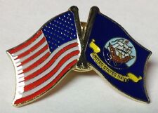 USA & Navy Ship Flag Friendship Crossed Flags Lapel Hat Pin (Made in USA)  picture