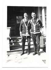 Dapper Men Wearing Matching Varsity Cardigans, Vintage Snapshot Photo picture