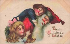 Old World Santa Claus Plays with Little Boy & Girl Vintage Christmas Postcard picture