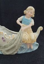 Beautifil Antique GIRL W/ Boat Vase Trinket Dish HEUBACH  STYLE Schnrider G VN picture