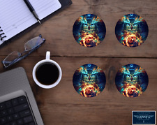 AMAZING OWL GALAXY ART INSPIRED CUSTOM HOUSE COASTERS 4 PIECE SET picture