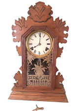 Antique 1800's S. LaRose Carved Victorian Key Wound Striking Shelf Mantel Clock picture