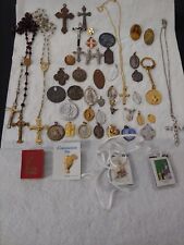 49 VINTAGE CHRISTIAN CATHOLIC MEDALS, ROSARY, PIN,CHARM LOT picture
