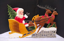 Antique German Embossed Die Cut Cardboard MERRY CHRISTMAS SANTA SLEIGH REINDEER picture