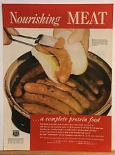 1948 magazine ad for Meat - a complete protein food, barbecued frankfurters picture