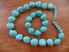 Hawaiian Costume Chunky Light Turquoise Necklace and Bracelet Jewelry Set picture
