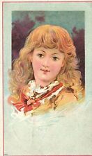 1880s-90s Young Girl Blonde Curly Hair Colorful Trade Card picture