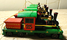 VTG Retro Wood Train Engines Christmas Tree Ornaments Lot of 5 Red Green Black picture